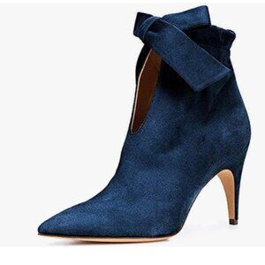 XYD Blue Pointy Toe Ankle Booties Dress High Heels Graceful for Women Cute Bow